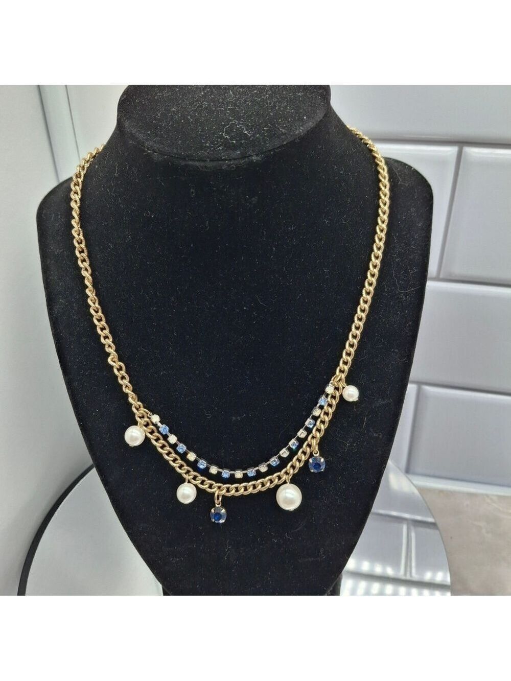 Betsey Johnson Gold and Blue Statement Necklace